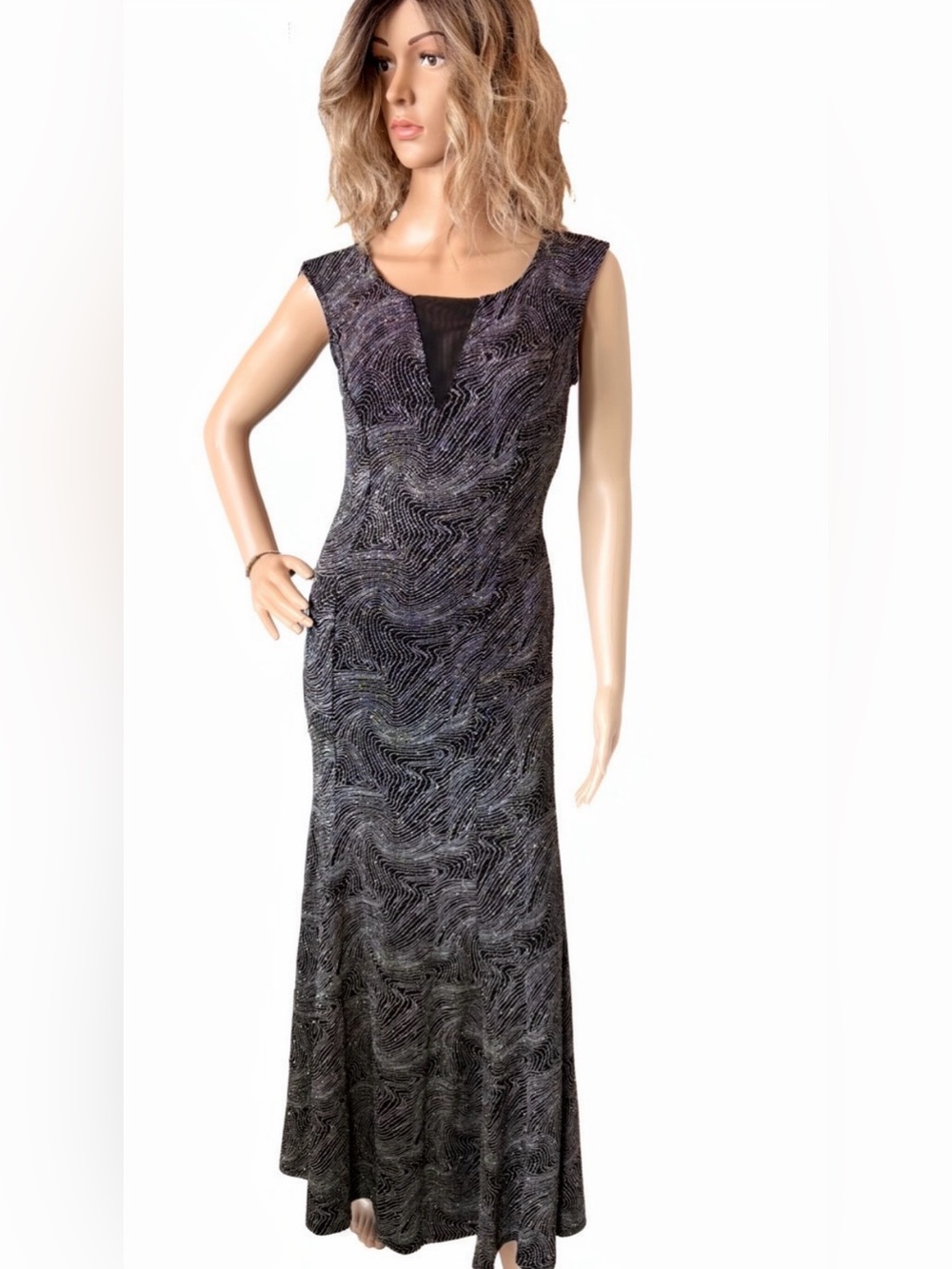Olivia Mathews formal long black & gold wedding Dress Size S Not see thru